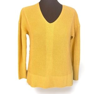 Rachel Zoe Rib Knit Sweater - High Low V-Neck - Mustard Yellow - Sz L